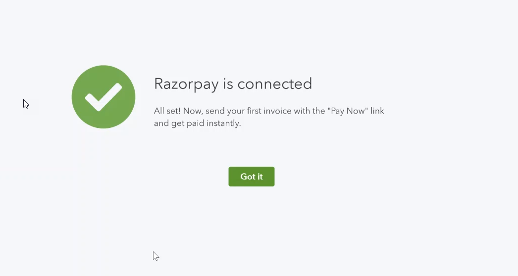 Success Message that reads- Razorpay is Connected