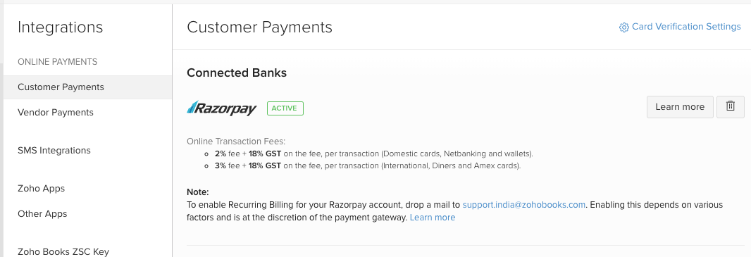 Active text next to Razorpay logo