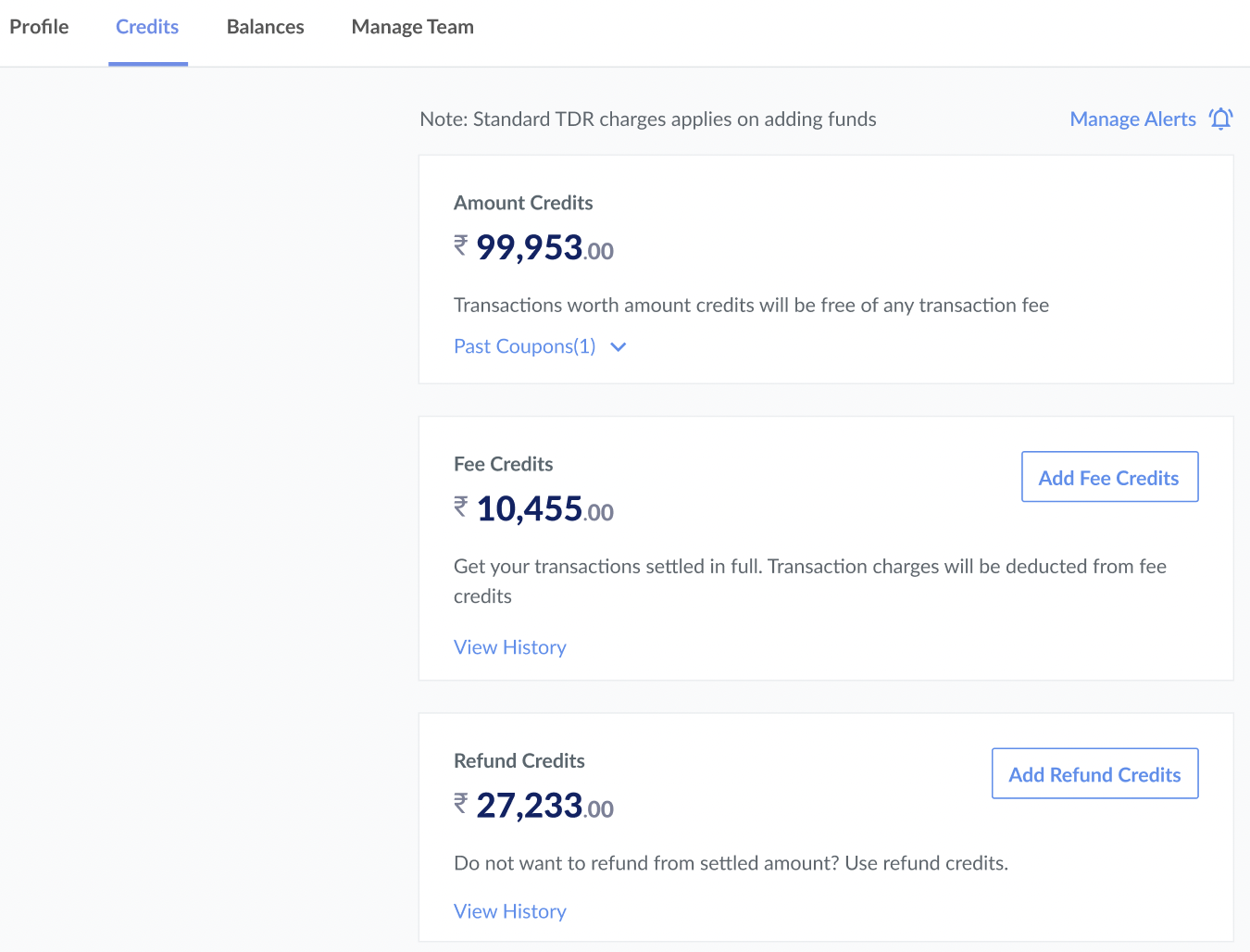 Manage Credits on Dashboard