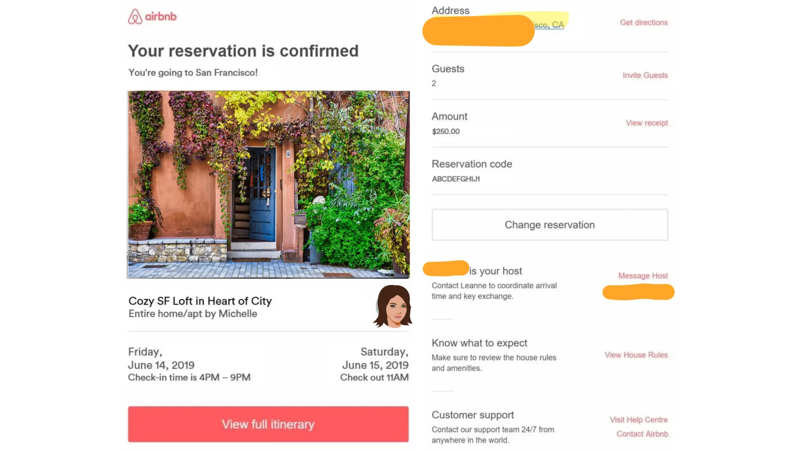 Airbnb Order Confirmation Email