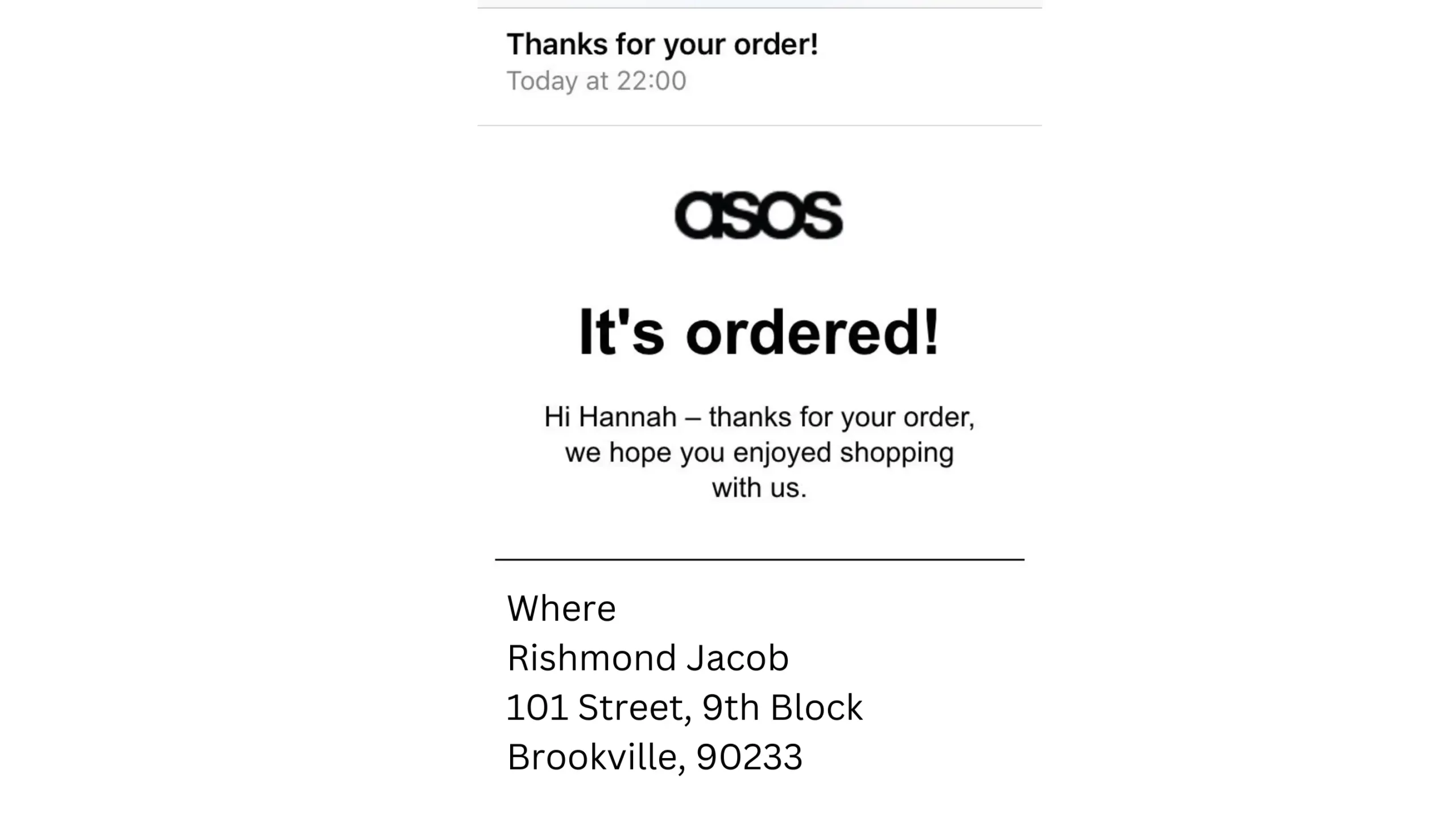 Asos Order Confirmation Email