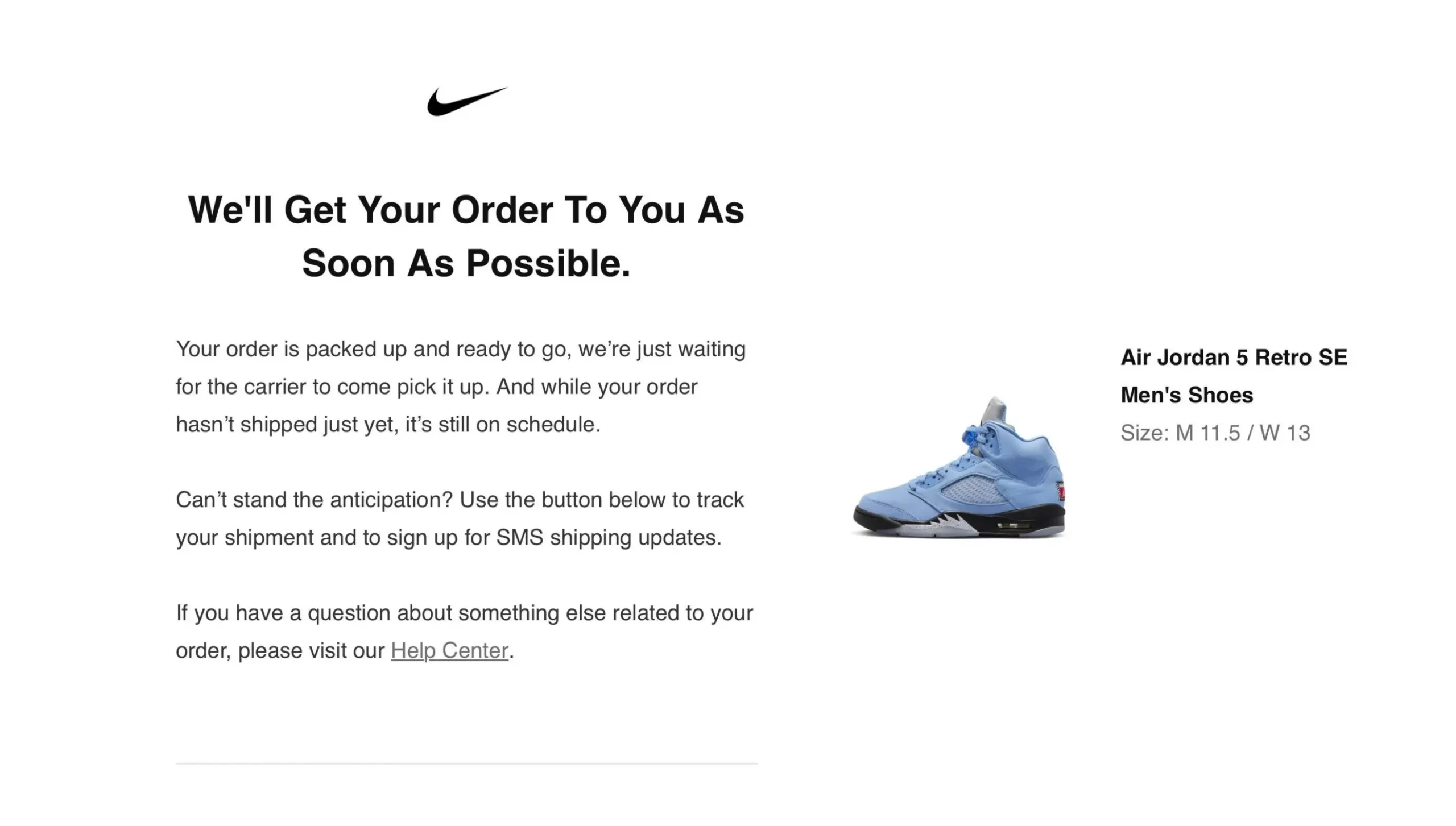 Nike Order Confirmation Email