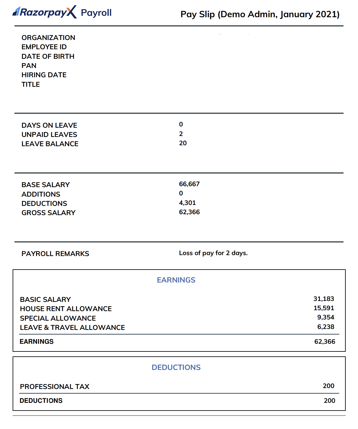 Monthly payslip Demo