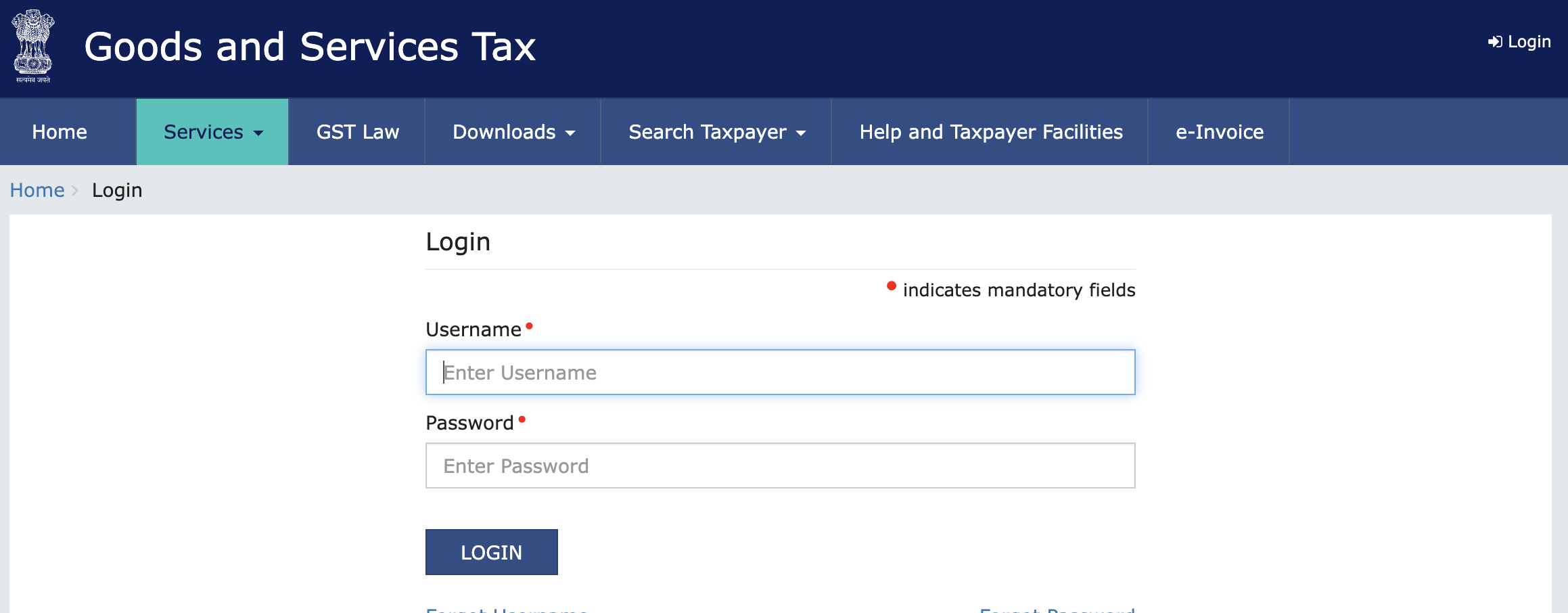 login to gst portal using user id and password