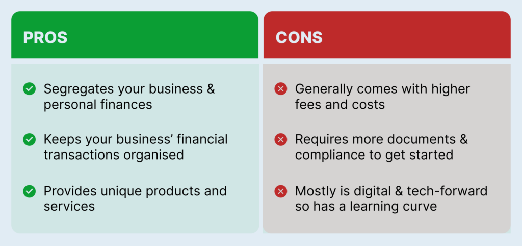pros and cons of business banking