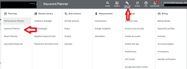 cleck tool and keyword planner