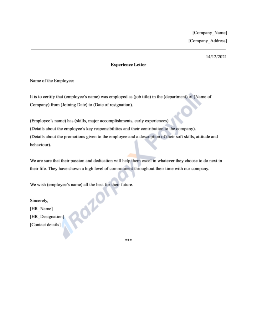 Experience Letter Format + Free Samples & Templates Razorpay Payroll