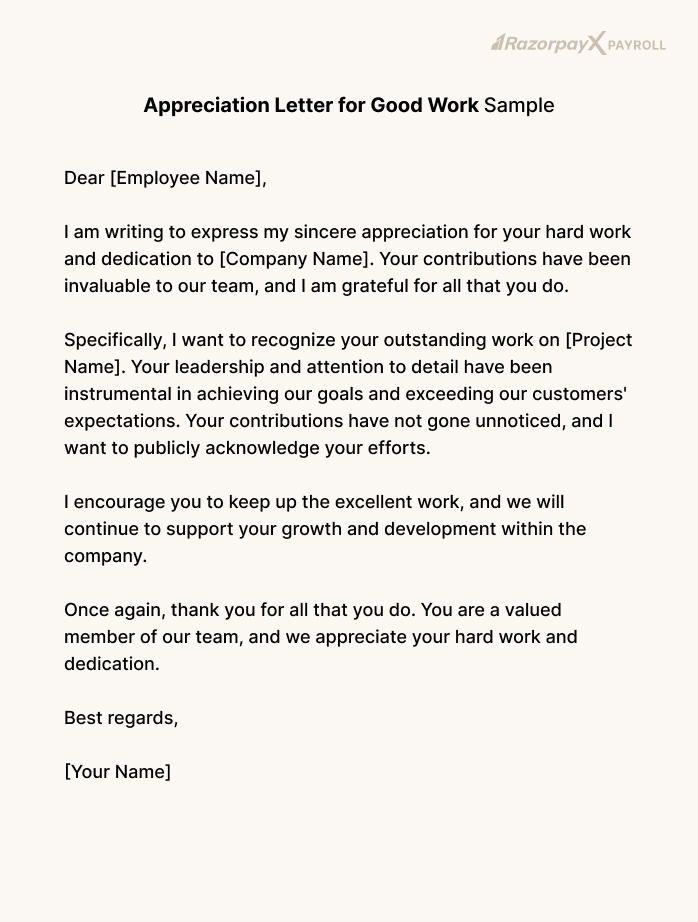 Appreciation letter format