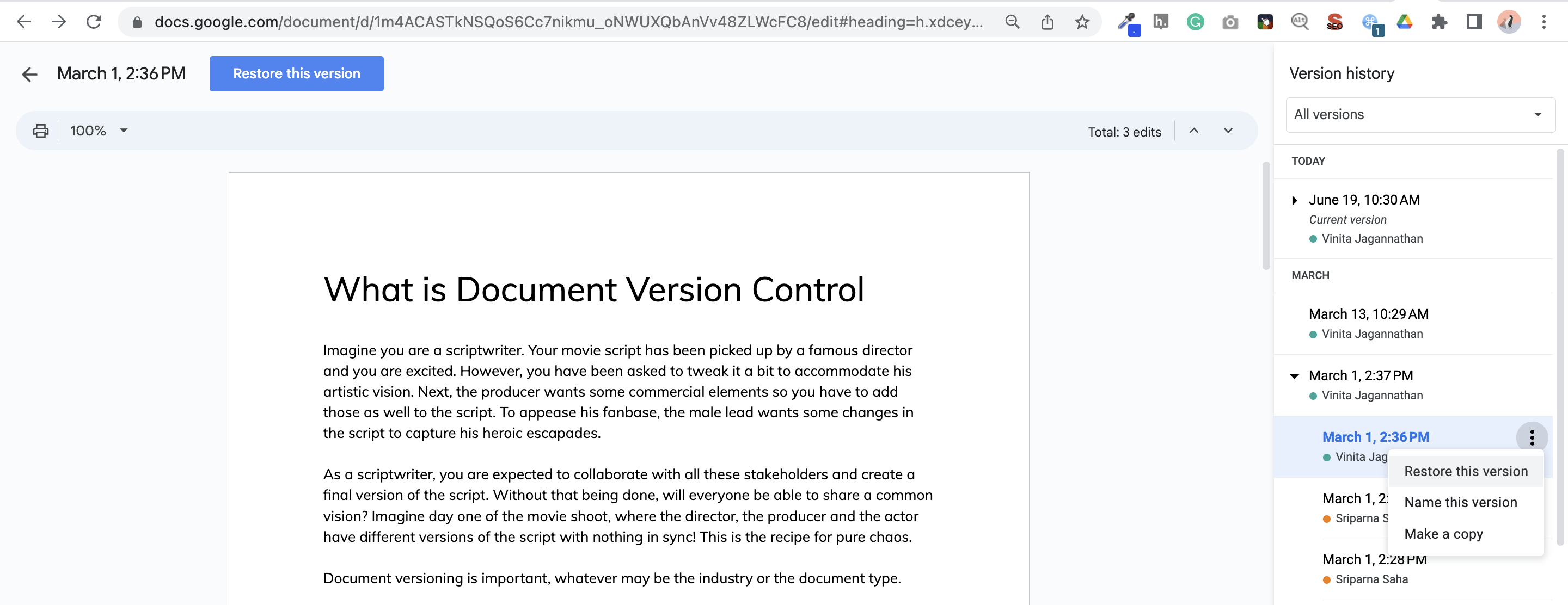 document version control