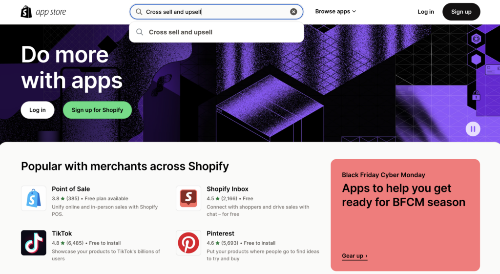 Use the search bar to search for Shopify apps