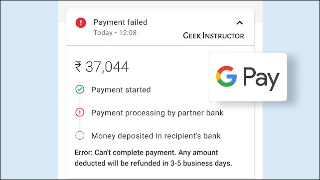 Image showing GPay's Payment Failure message