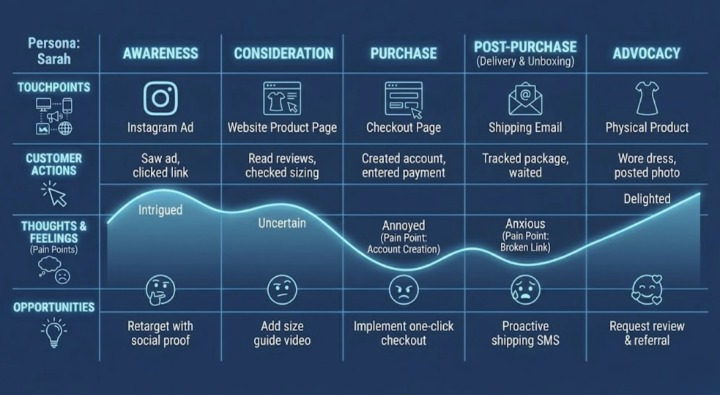 Map the stages of customer journey mapping